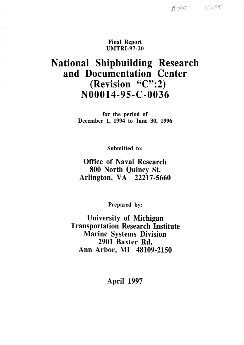 National Shipbuilding Research. and Documentation Center (Revision "CV:2) N00014-95-C-0036