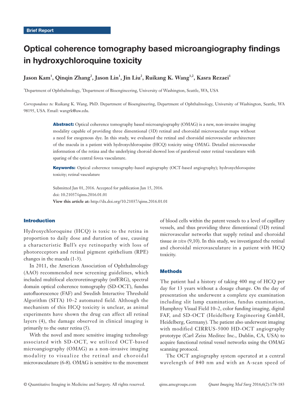 Optical Coherence Tomography Based Microangiography Findings in Hydroxychloroquine Toxicity