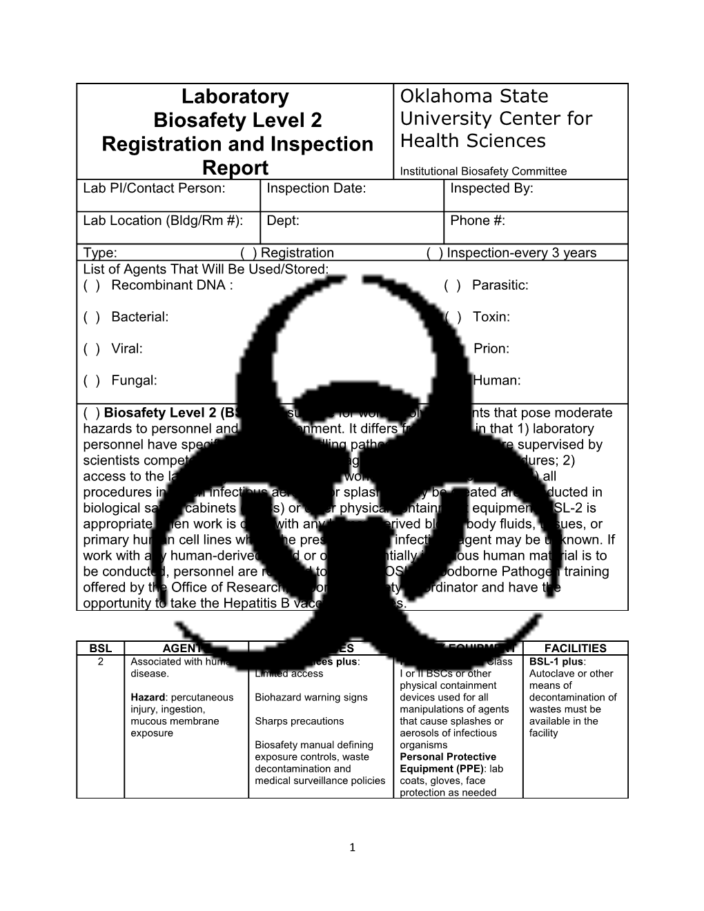 A. Laboratory Specific Biosafety Manual