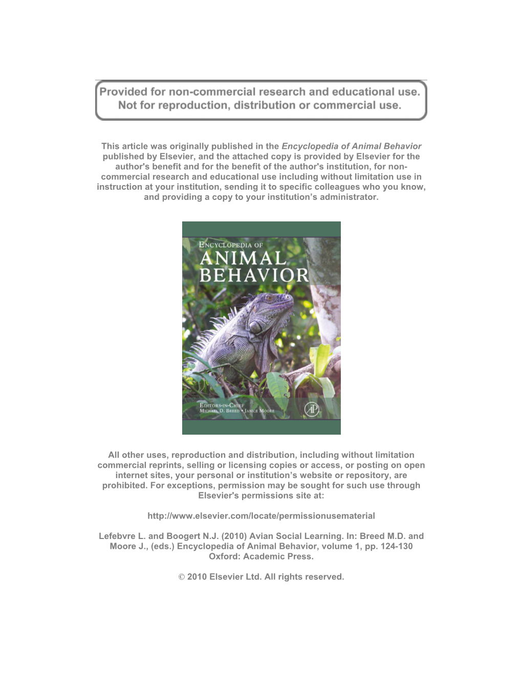 Encyclopedia of Animal Behavior