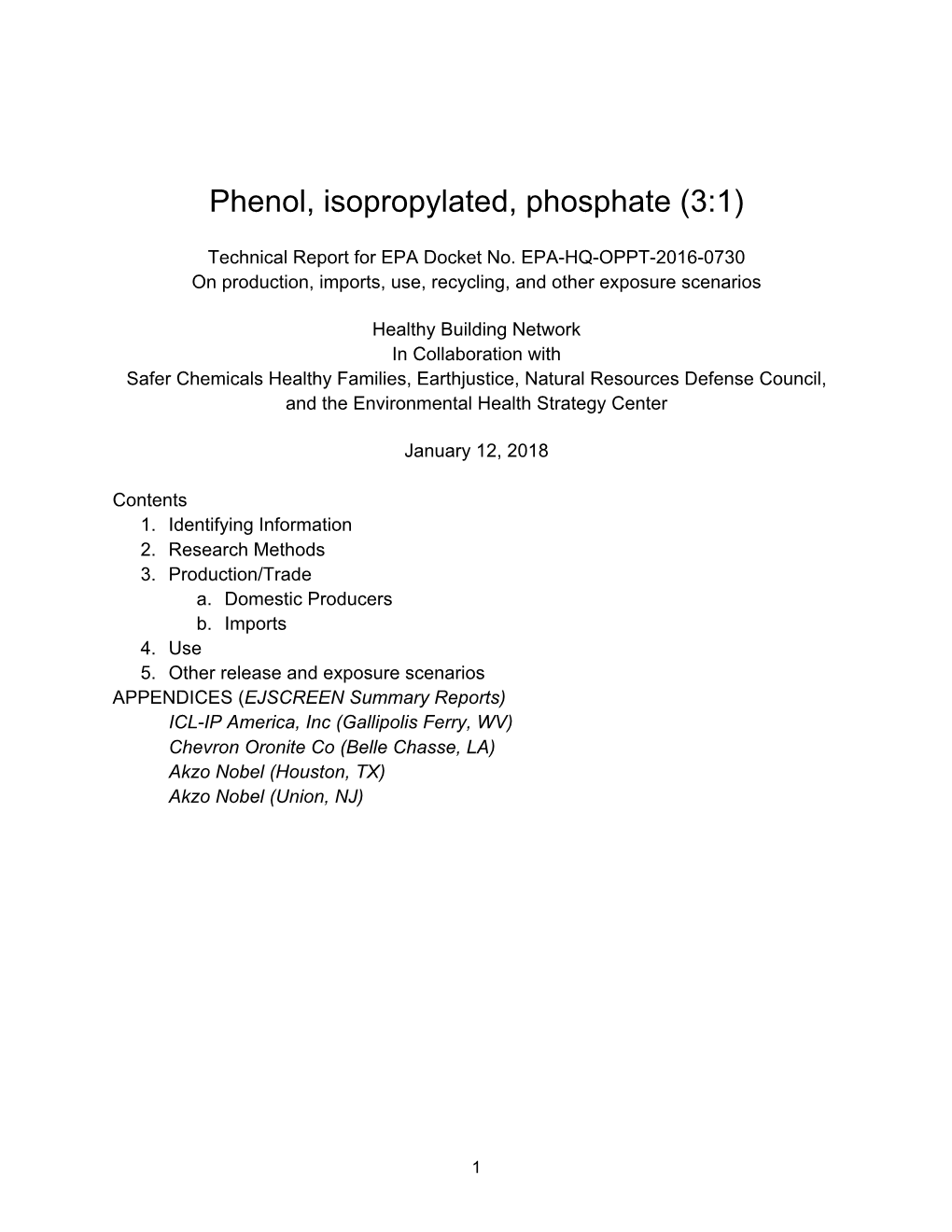 Phenol, Isopropylated, Phosphate (3 1) TSCA Technical Report 1.12