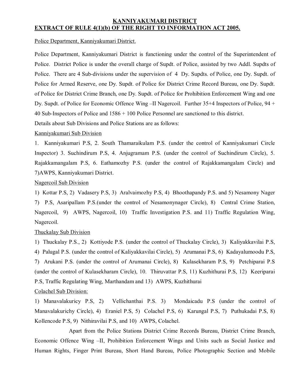 KANNIYAKUMARI DISTRICT EXTRACT of RULE 4(1)(B) of the RIGHT to INFORMATION ACT 2005