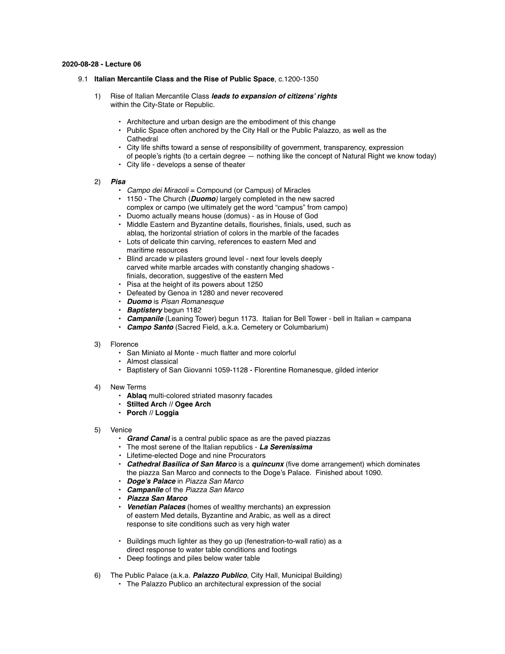 Lecture 06 9.1 Italian Mercantile Class and the Rise of Public Space, C