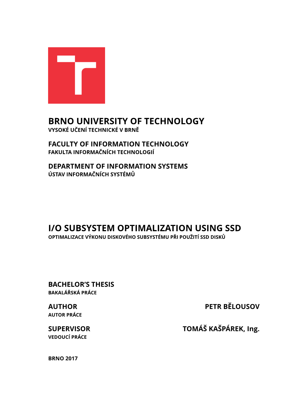 Brno University of Technology I/O Subsystem