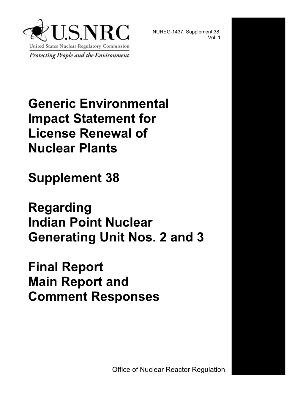 NUREG-1437 Supplement 38 Vol 1 