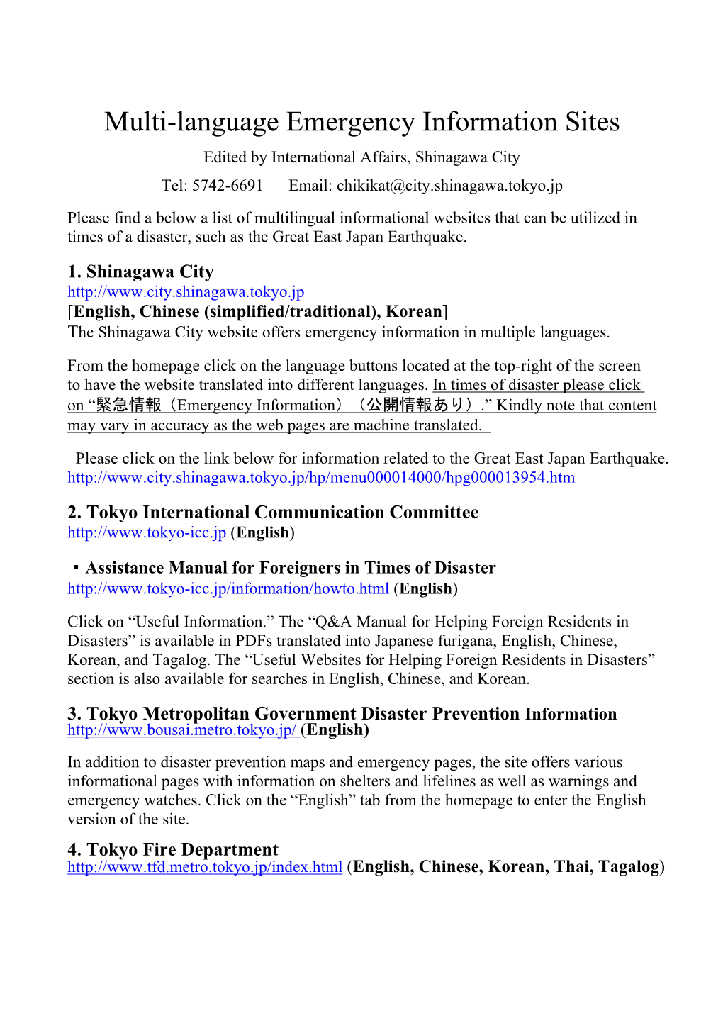 Multi-Language Emergency Information Sites