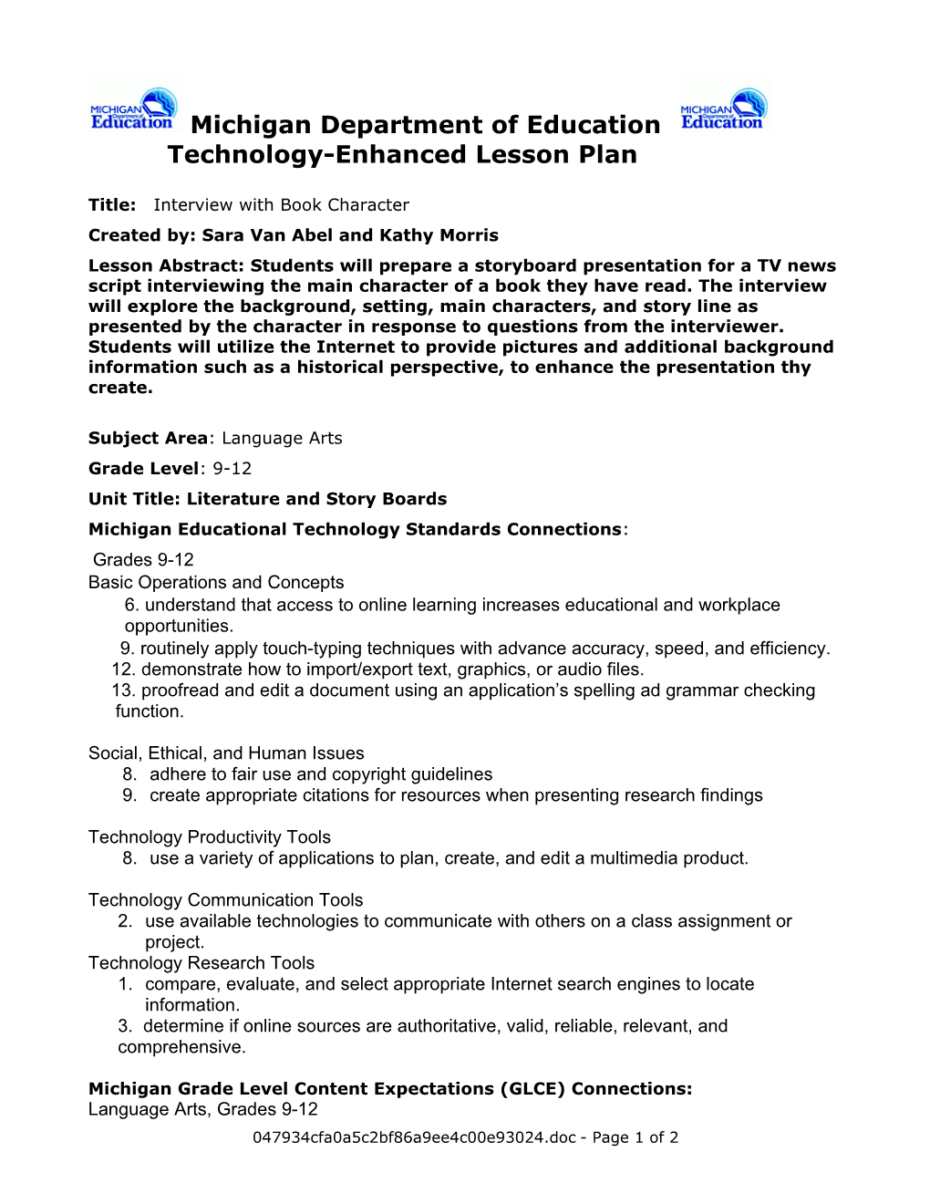 Michigan Department of Education s15