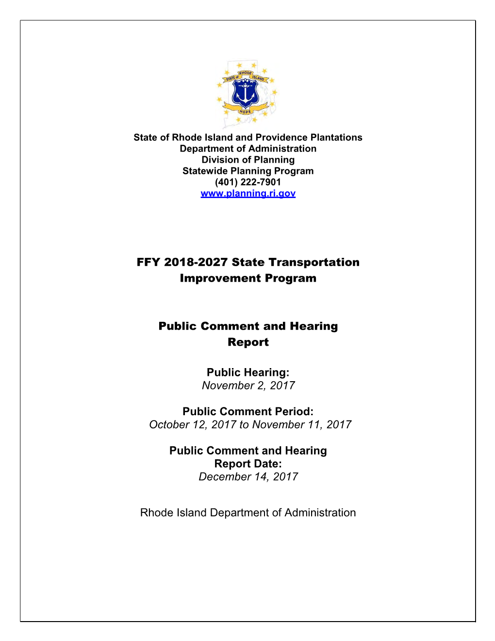 FFY 2018-2027 State Transportation Improvement Program Public