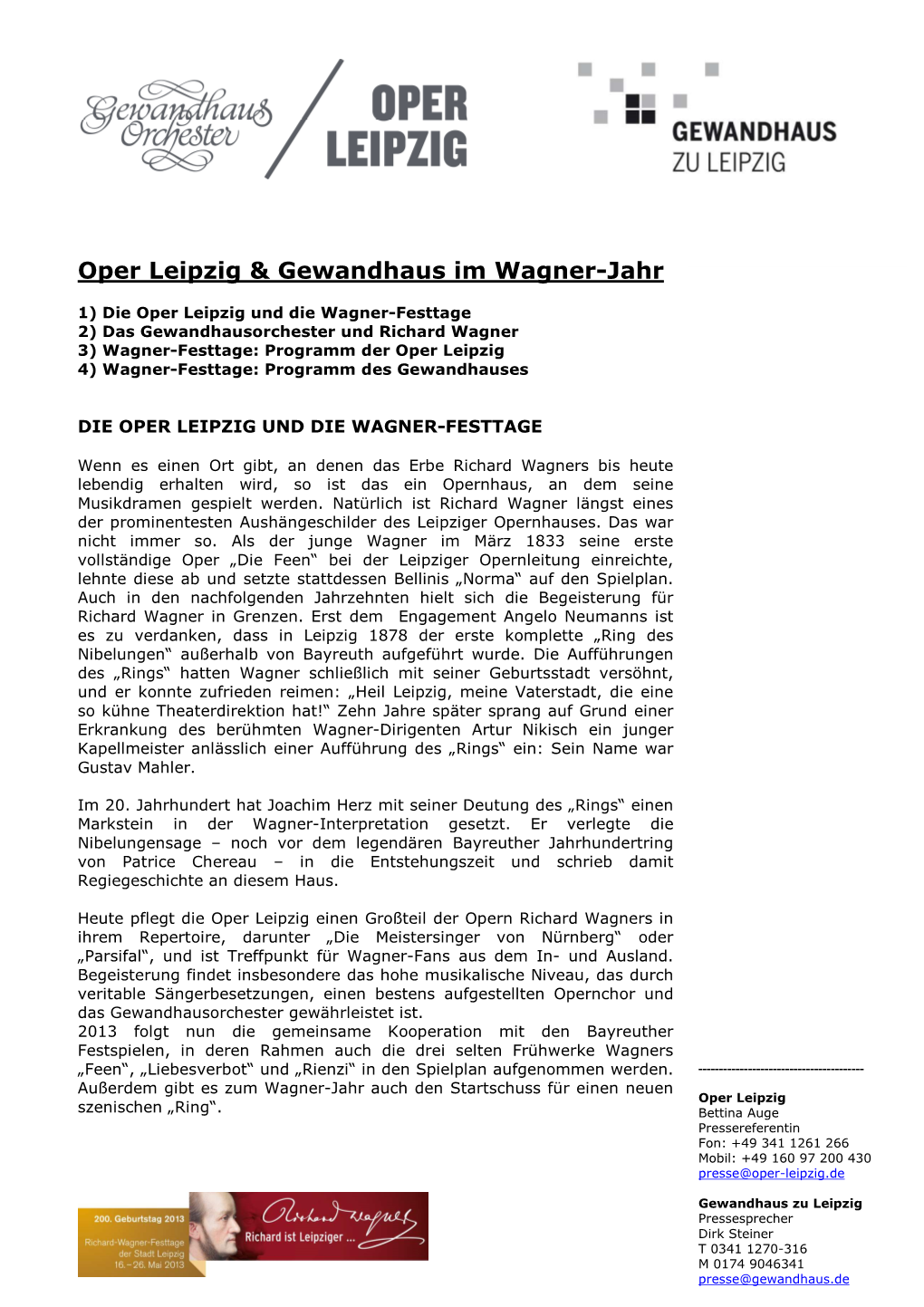 Oper Leipzig & Gewandhaus Im Wagner-Jahr
