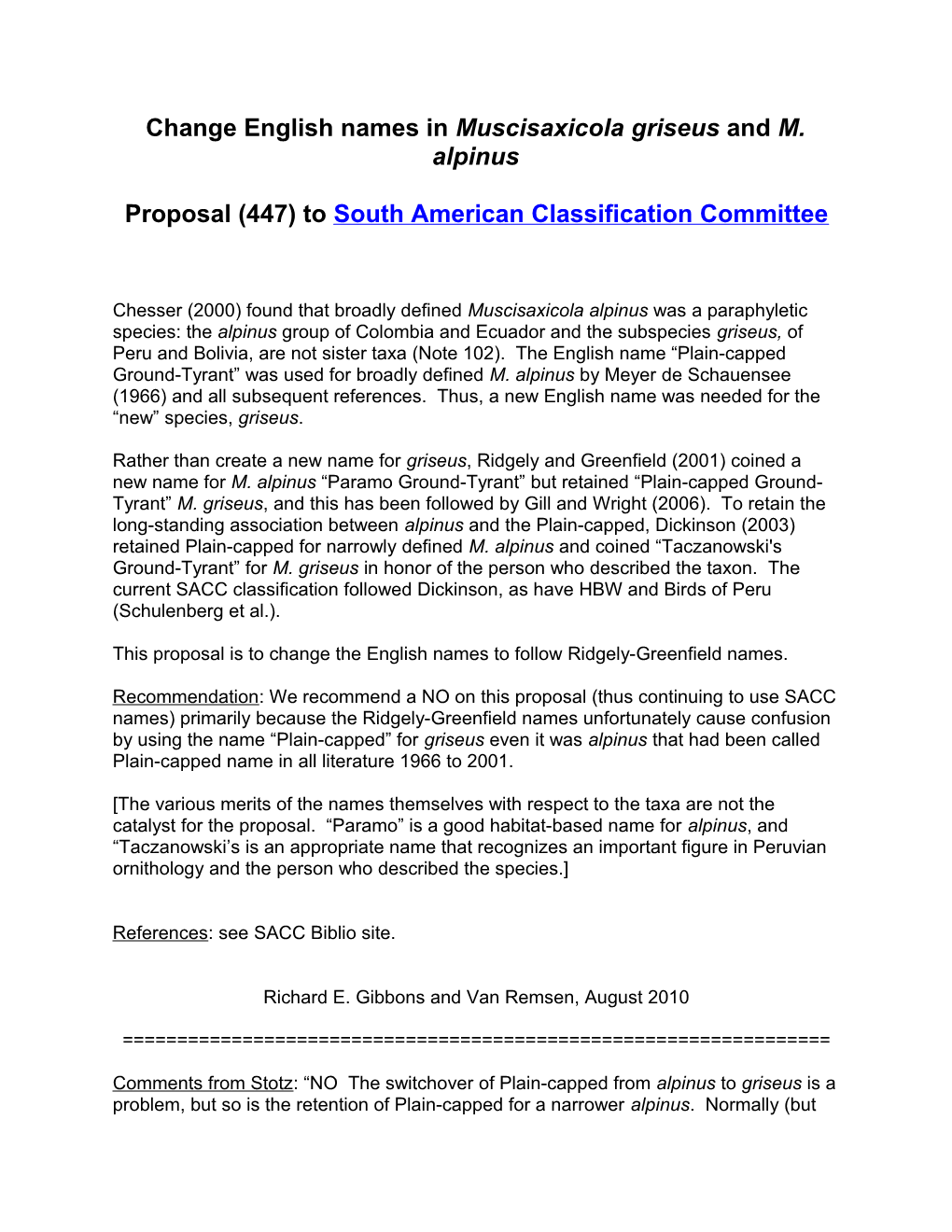 Proposal to South American Classification Committee s1