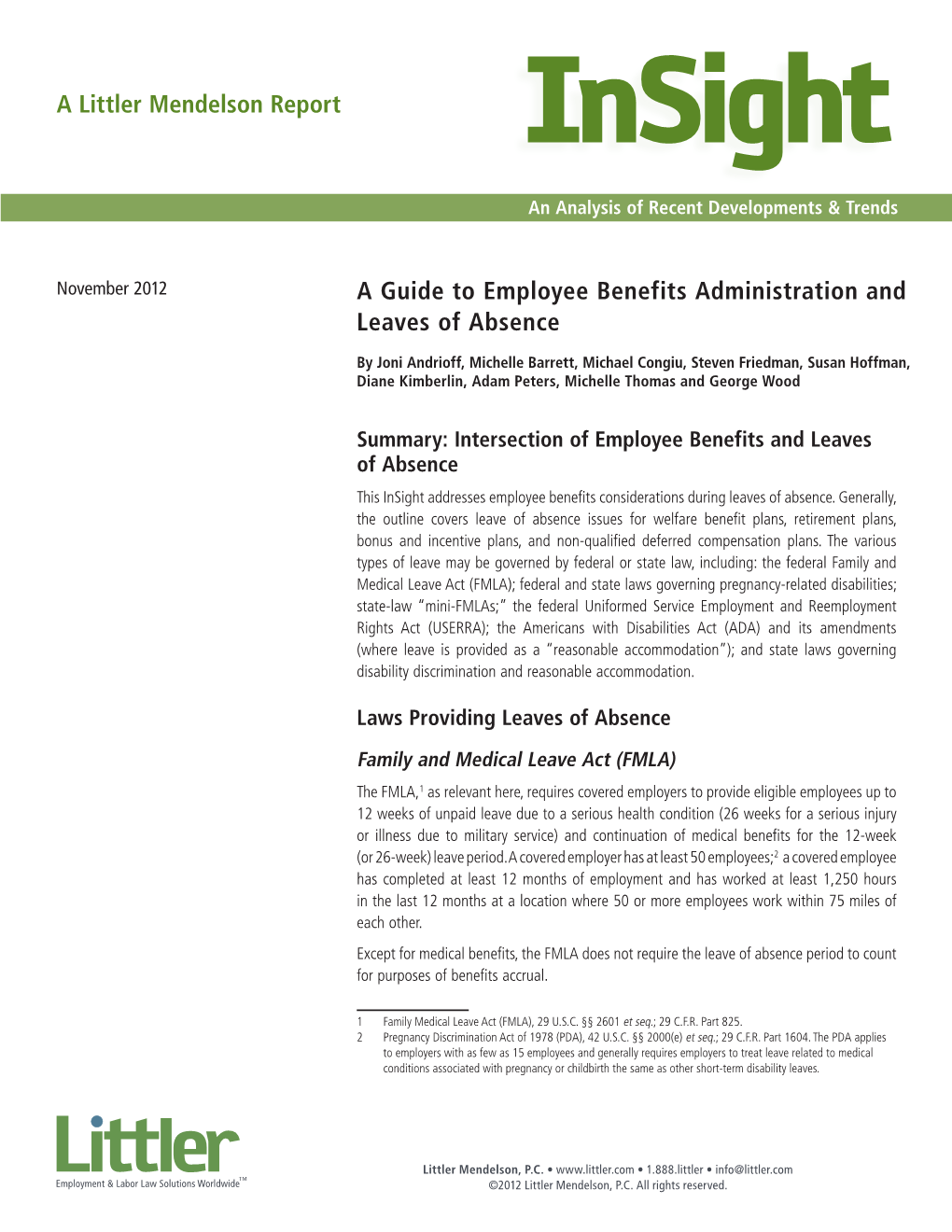 A Guide to Employee Benefits Administration and Leaves of Absence