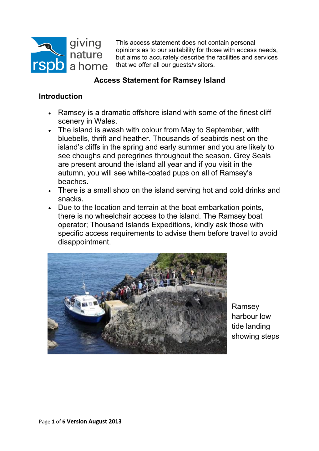 Ramsey Island Access Statement