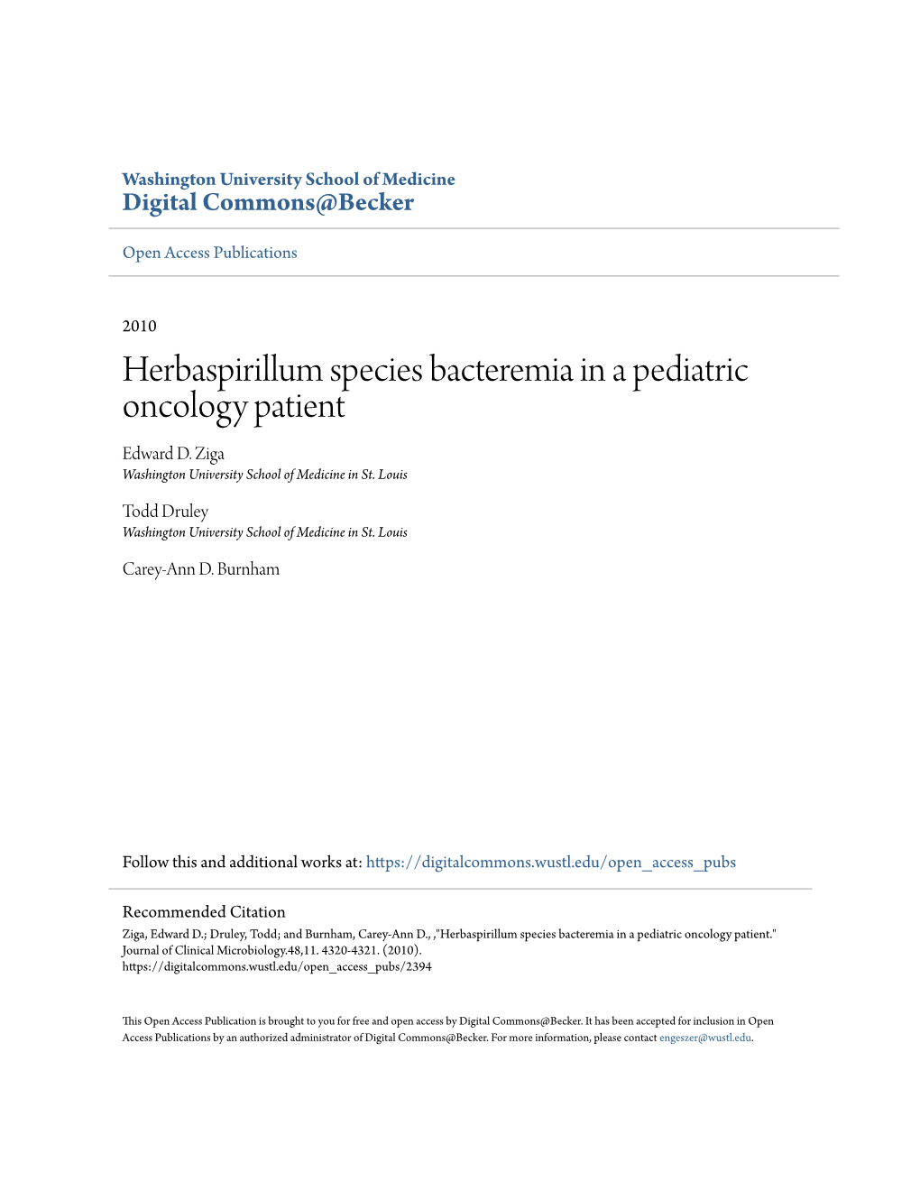 Herbaspirillum Species Bacteremia in a Pediatric Oncology Patient Edward D