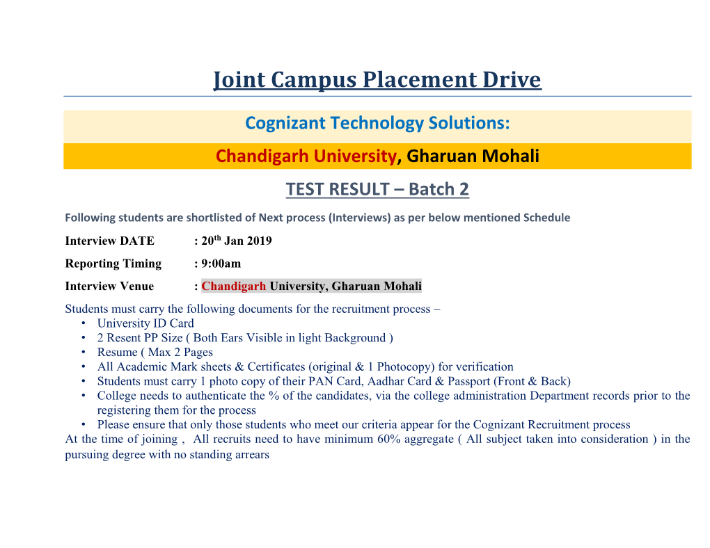 Joint Campus Placement Drive