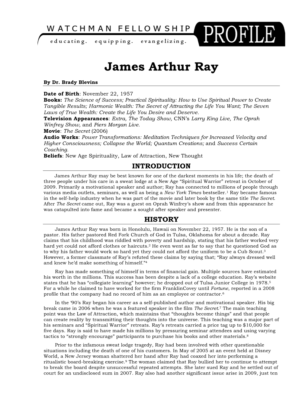 James Arthur Ray Profile