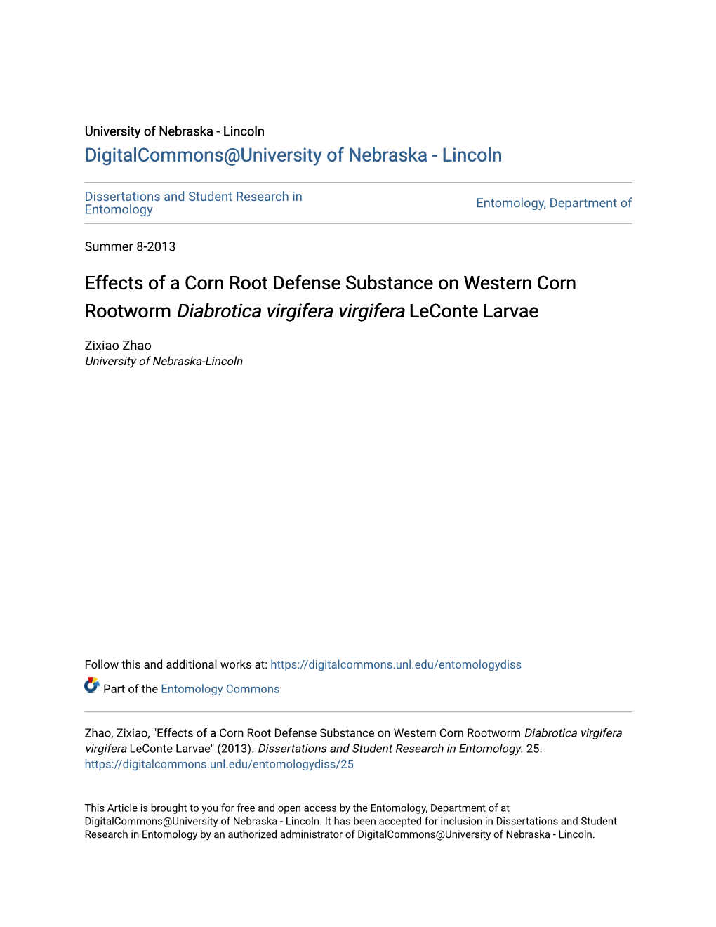 Effects of a Corn Root Defense Substance on Western Corn Rootworm Diabrotica Virgifera Virgifera Leconte Larvae