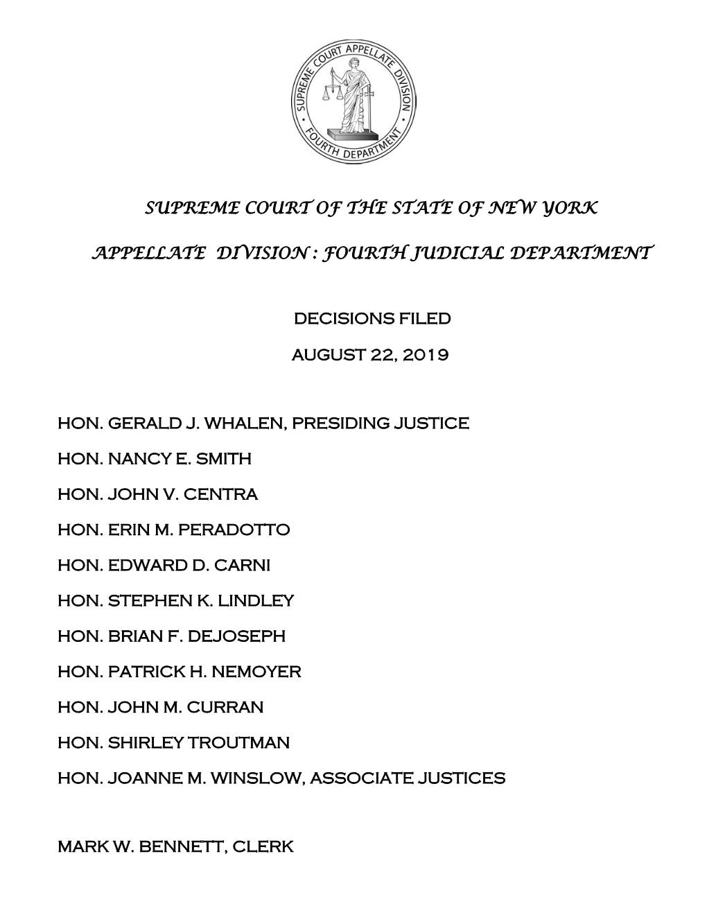 SUPREME COURT of the STATE of NEW YORK Appellate Division, Fourth Judicial Department