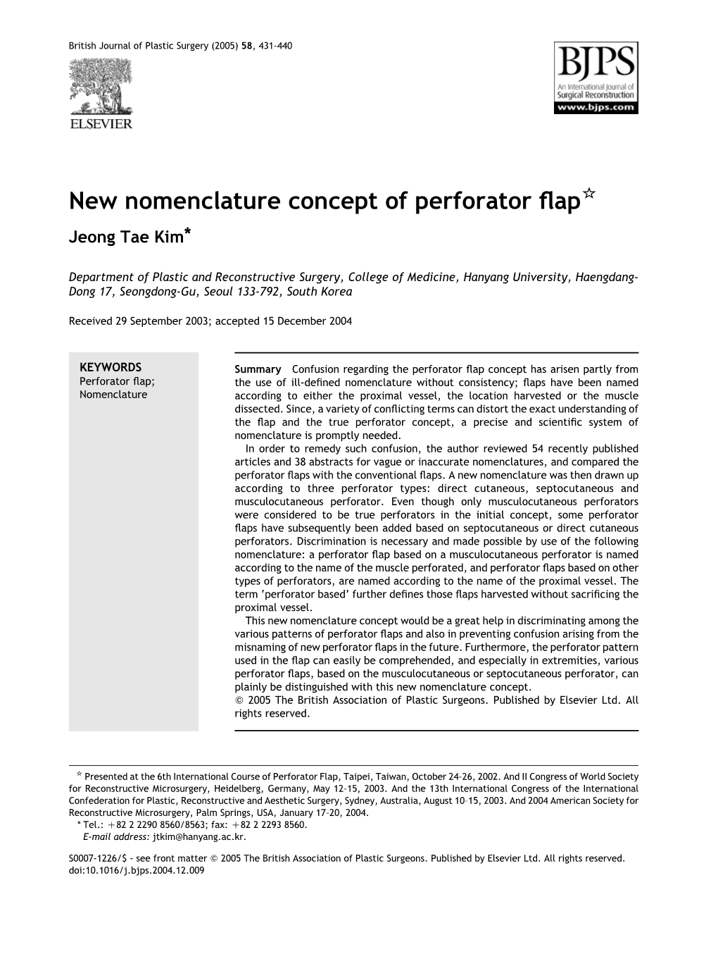 New Nomenclature Concept of Perforator Flap