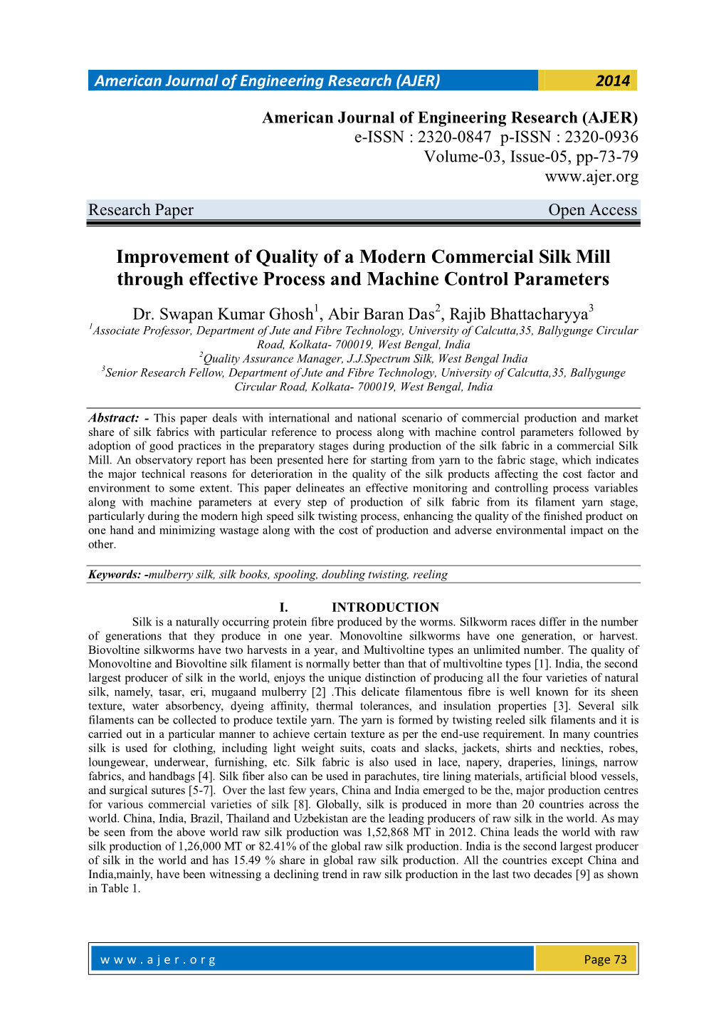 Improvement of Quality of a Modern Commercial Silk Mill Through Effective Process and Machine Control Parameters