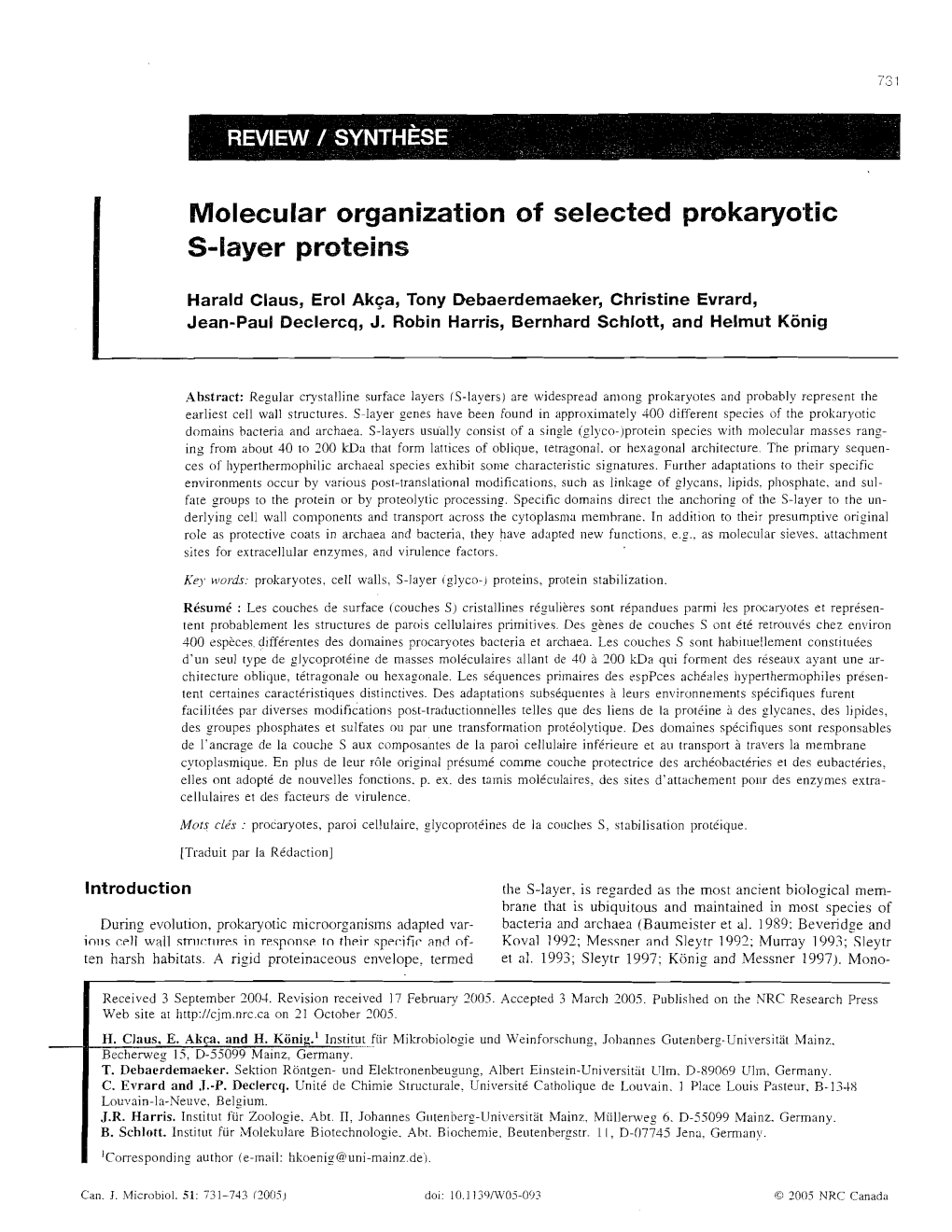 Molecular Organization of Selected Prokaryotic S-Iayer Proteins