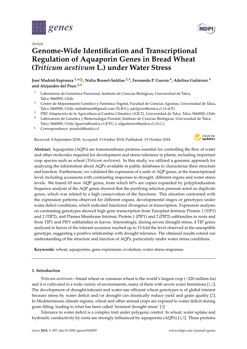 (Triticum Aestivum L.) Under Water Stress