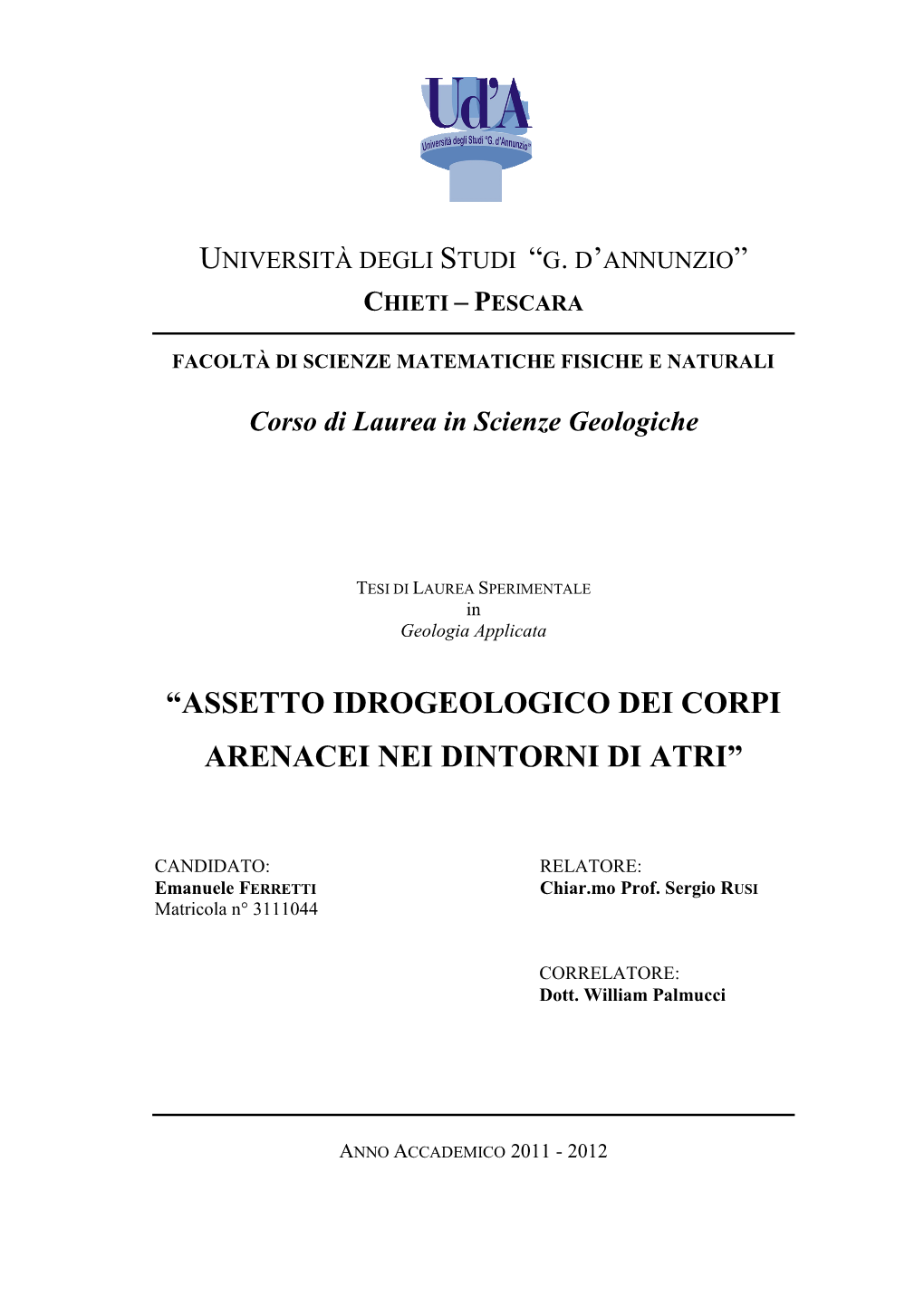 Assetto Idrogeologico Dei Corpi Arenacei Nei Dintorni Di Atri (File Pdf