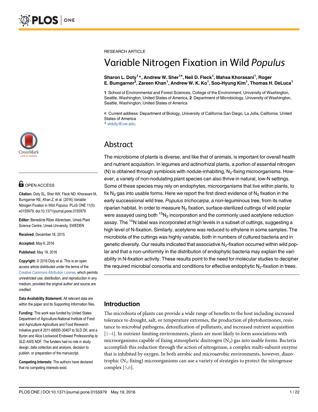 Variable Nitrogen Fixation in Wild Populus