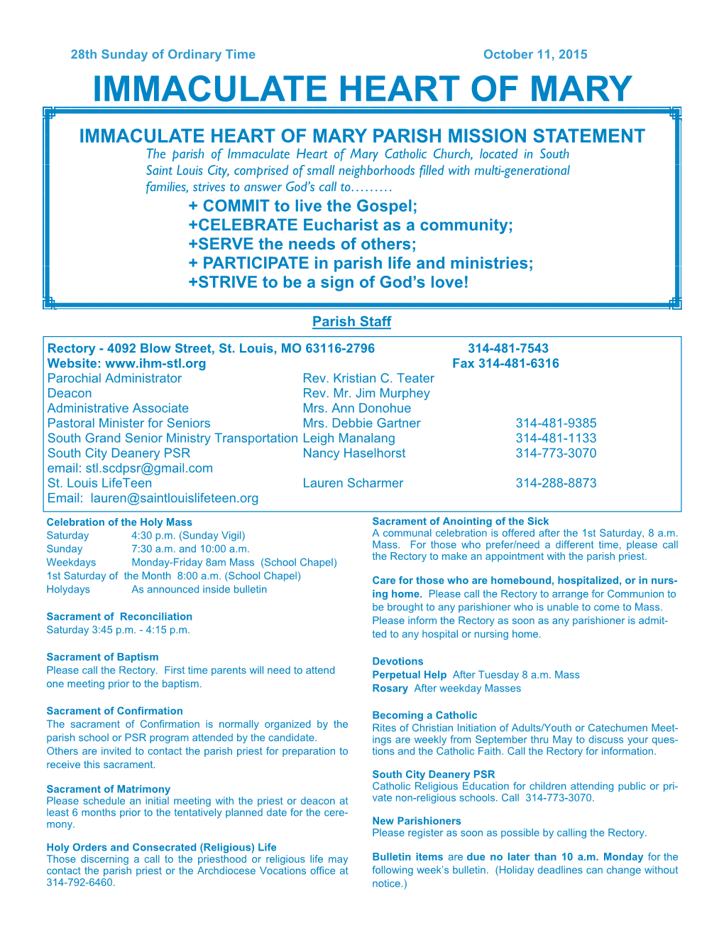 Immaculate Heart of Mary Parish Mission Statement