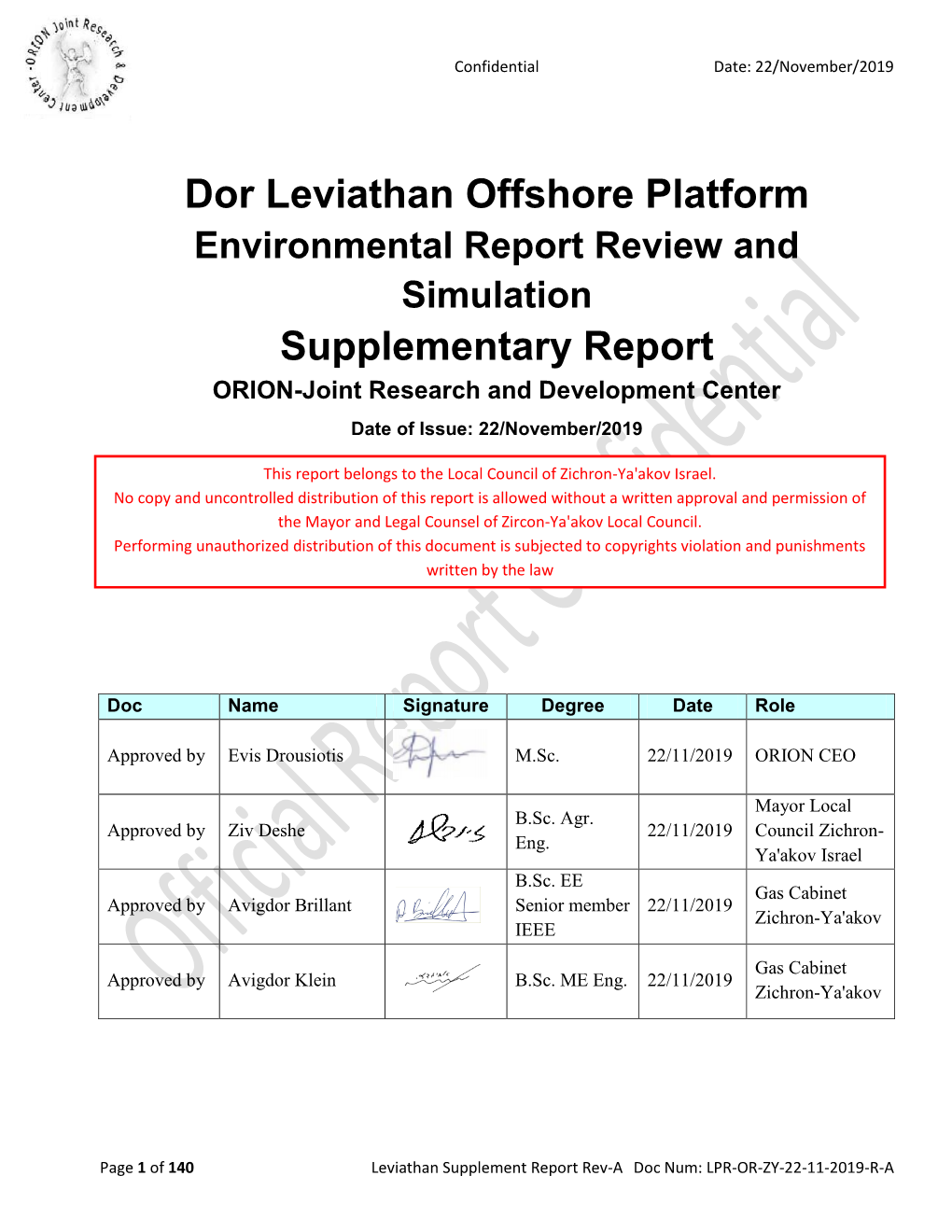 Dor Leviathan Offshore Platform Supplementary Report