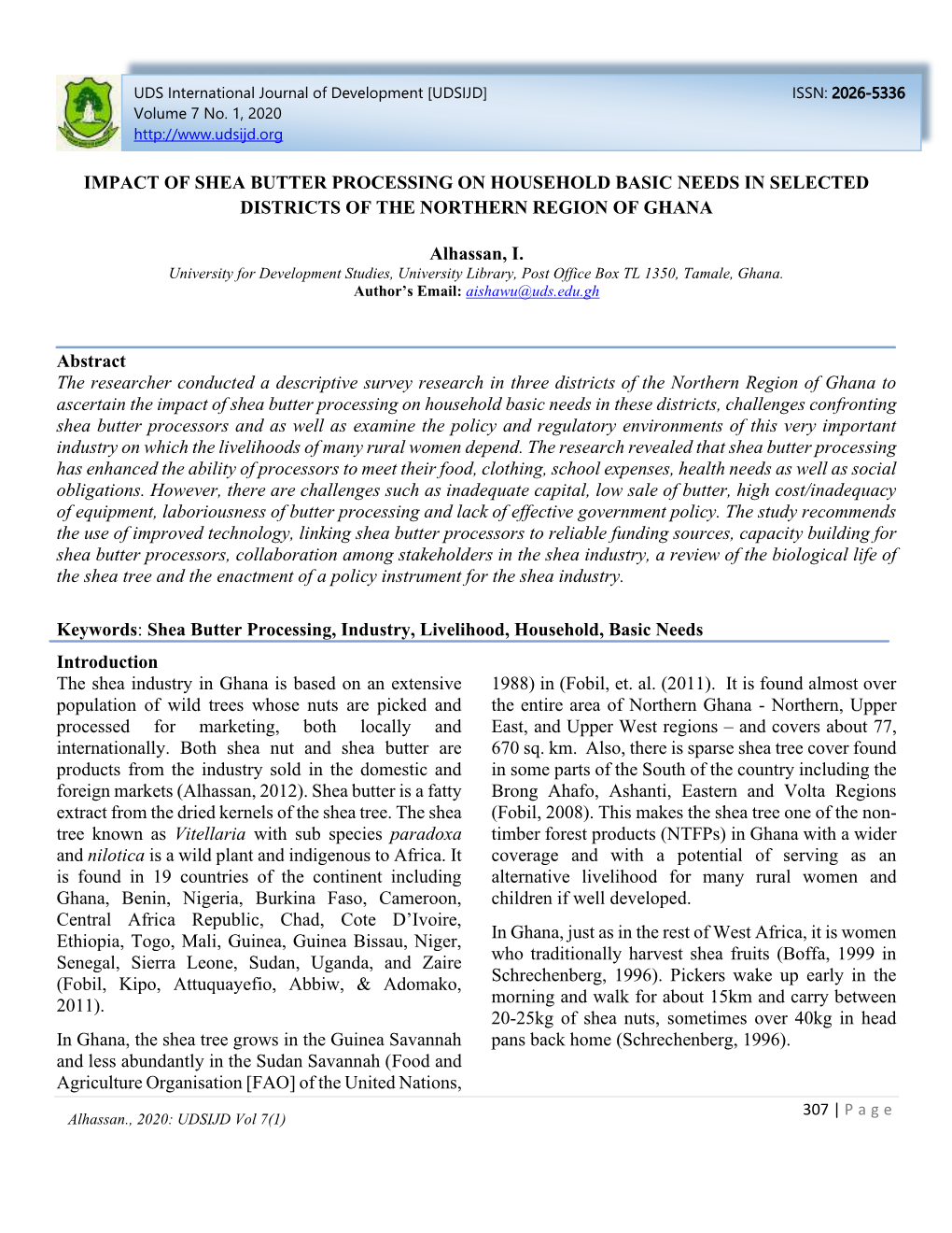 Impact of Shea Butter Processing on Household Basic Needs in Selected Districts of the Northern Region of Ghana