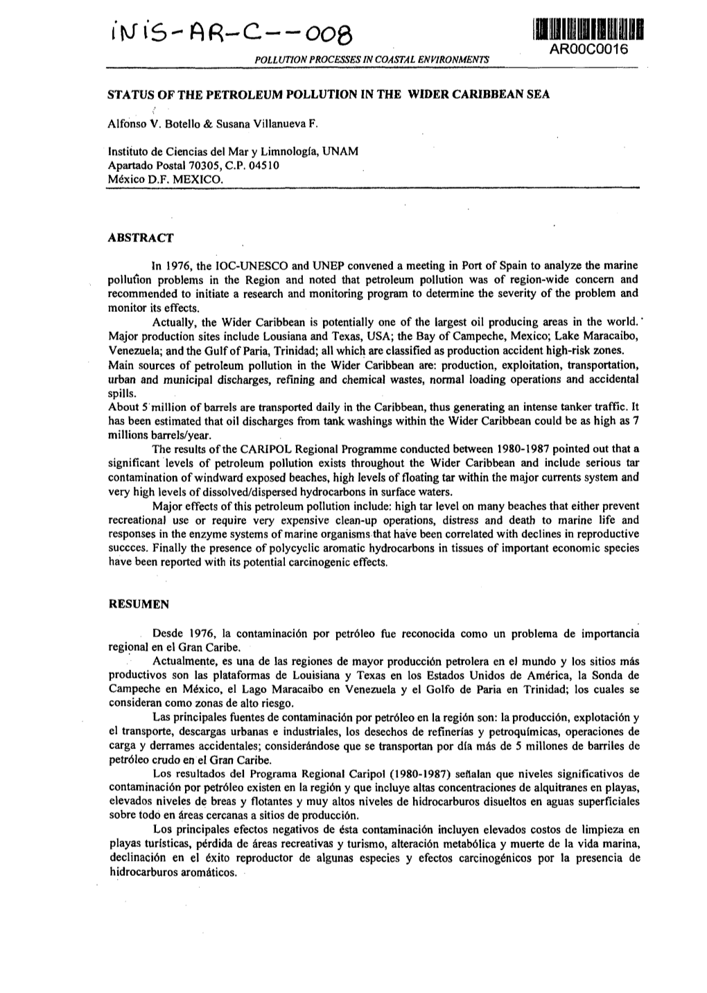 Status of the Petroleum Pollution in the Wider Caribbean Sea