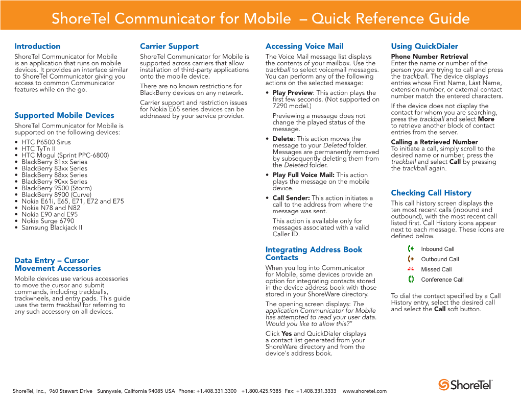 Shoretel Communicator for Mobile – Quick Reference Guide