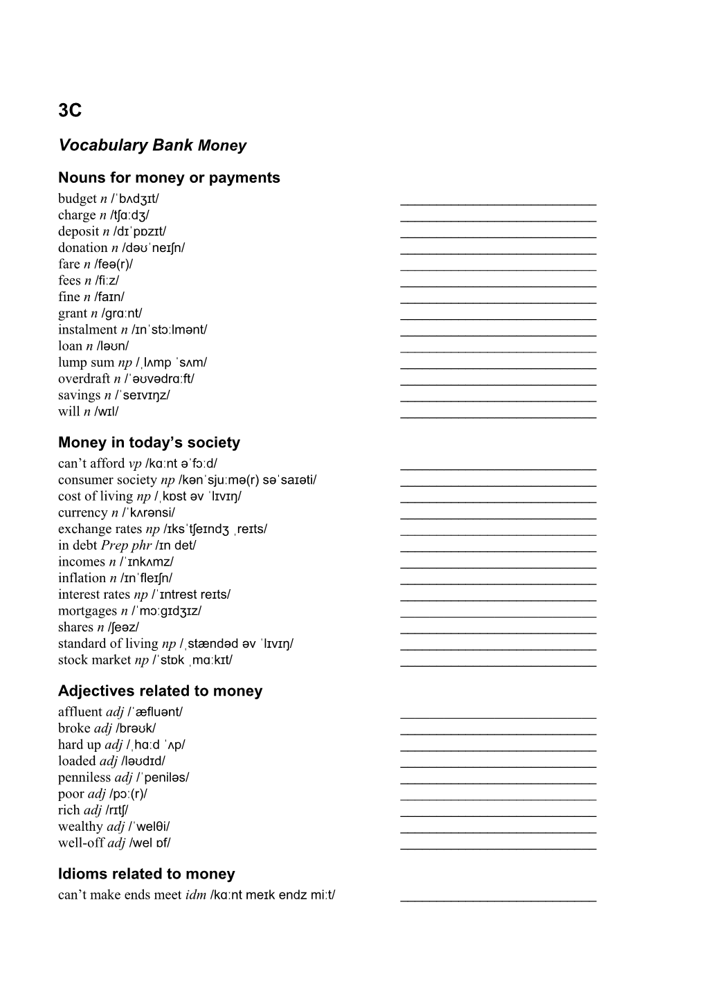 Nouns for Money Or Payments