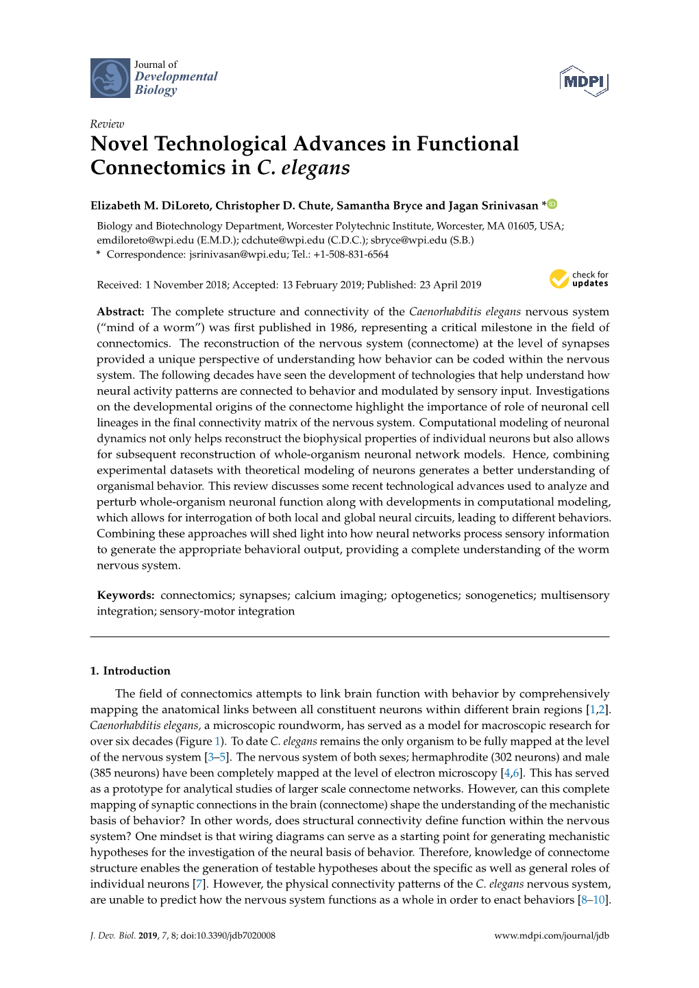 Novel Technological Advances in Functional Connectomics in C. Elegans