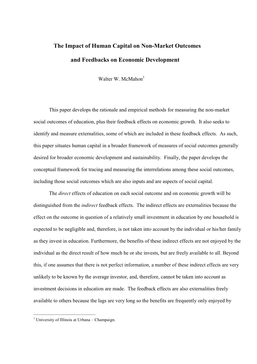 The Impact of Human Capital on Non-Market Outcomes And