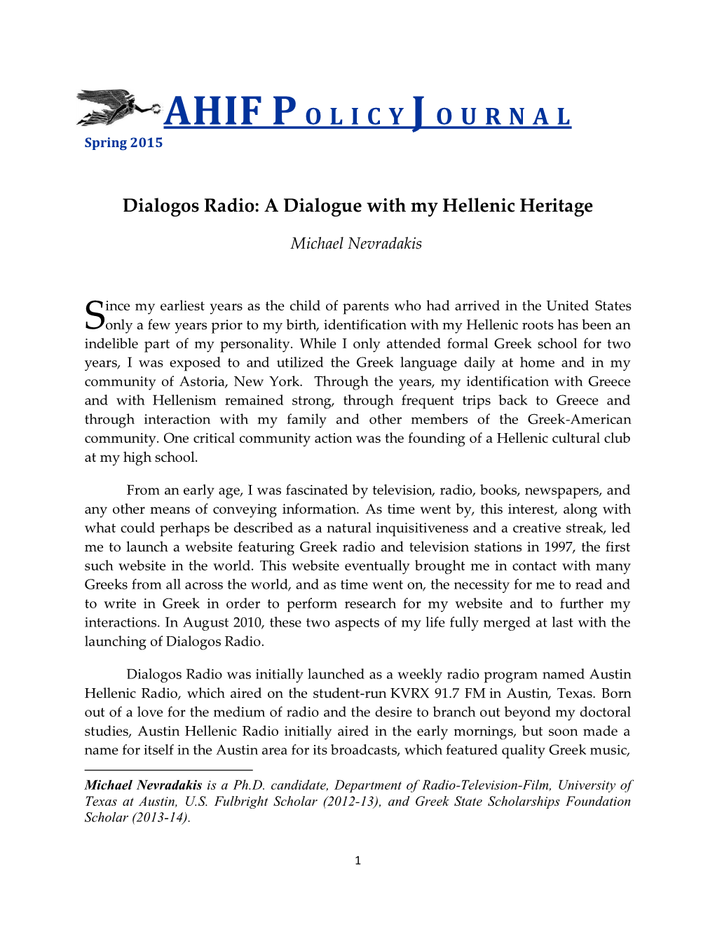 Dialogos Radio: a Dialogue with My Hellenic Heritage