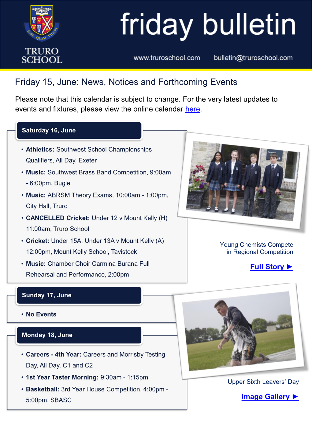 Friday 15, June: News, Notices and Forthcoming Events