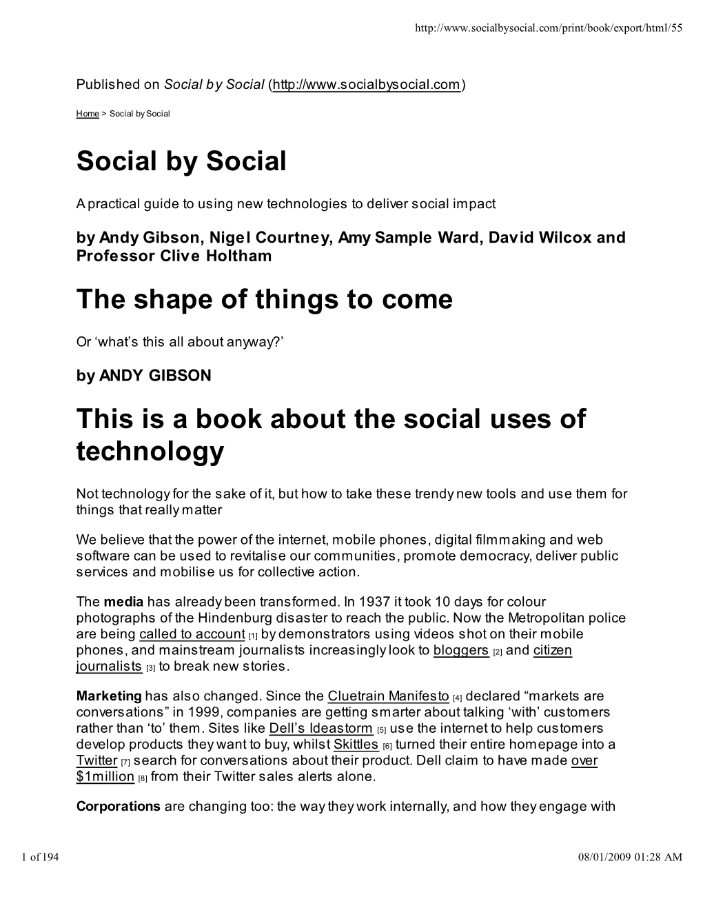 Social by Social the Shape of Things to Come This Is a Book About The