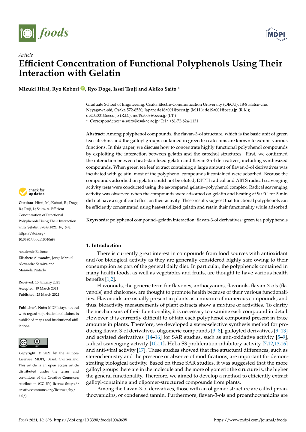 Efficient Concentration of Functional Polyphenols Using Their Interaction