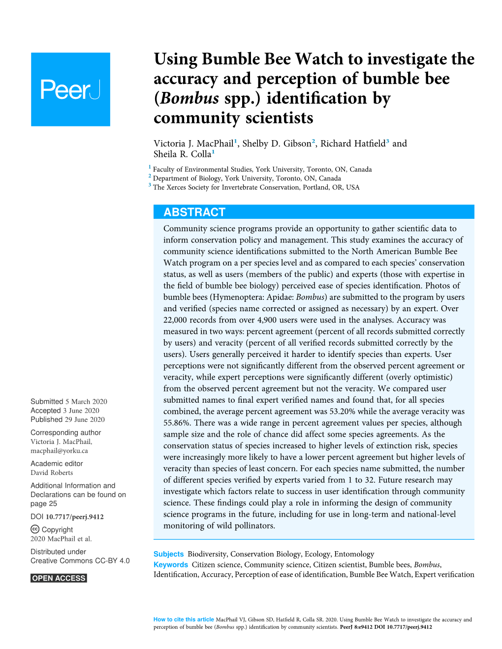 Bombus Spp.) Identiﬁcation by Community Scientists