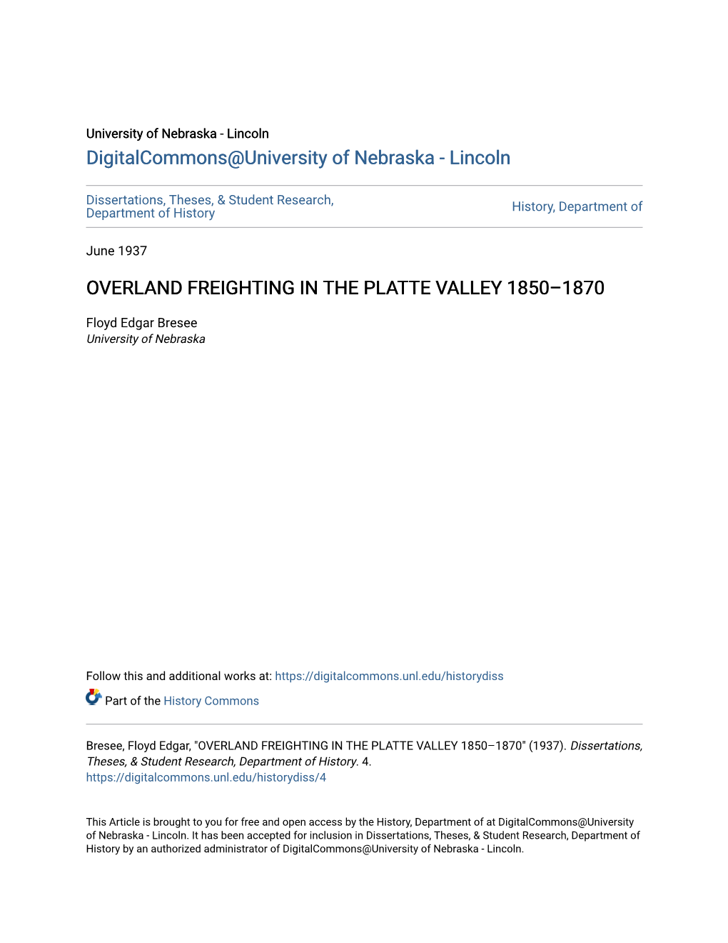 Overland Freighting in the Platte Valley 1850–1870