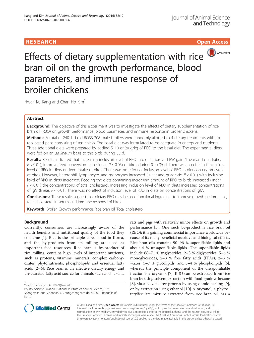 Effects of Dietary Supplementation with Rice Bran Oil on the Growth