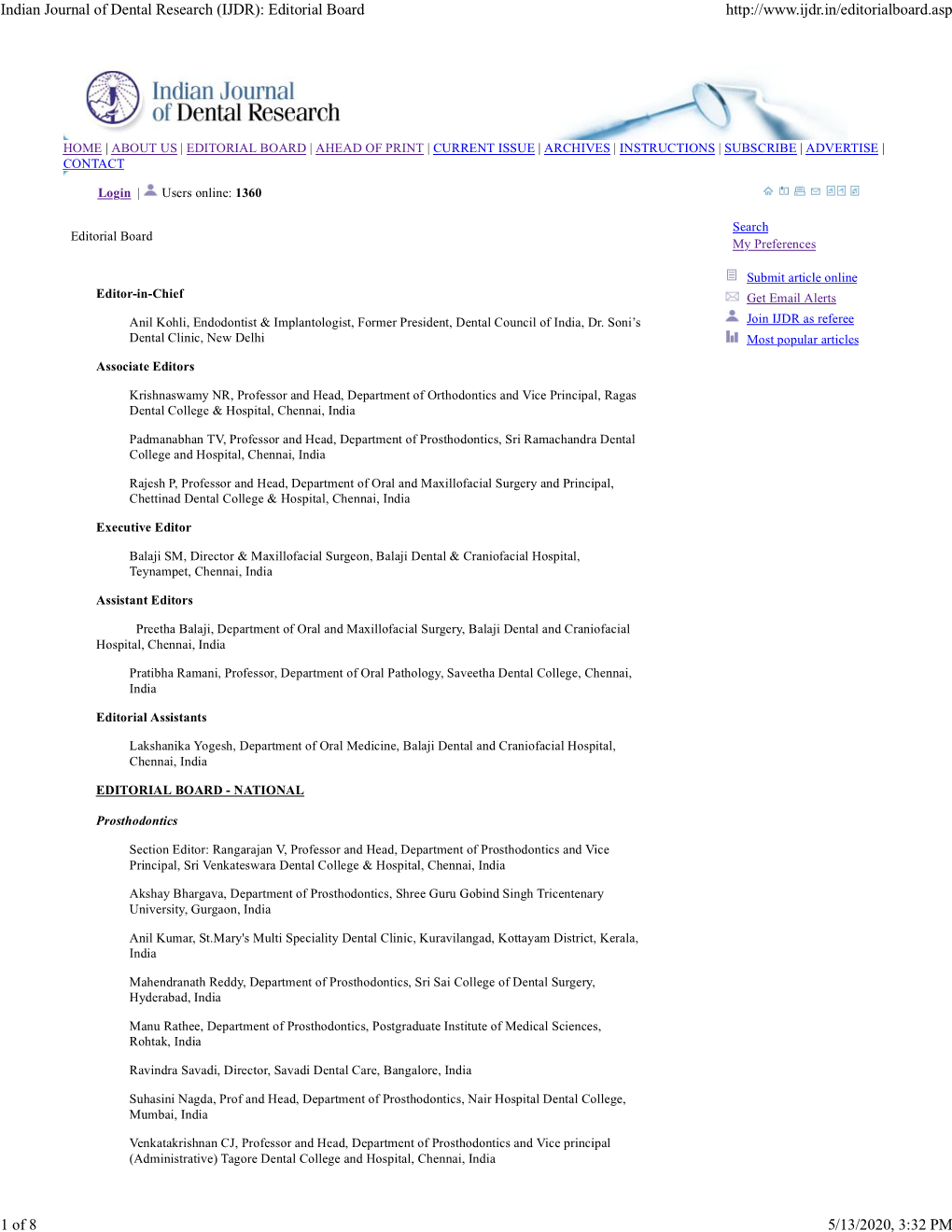 Indian Journal of Dental Research (IJDR): Editorial Board 1 of 8 5/13/2020, 3:32 PM