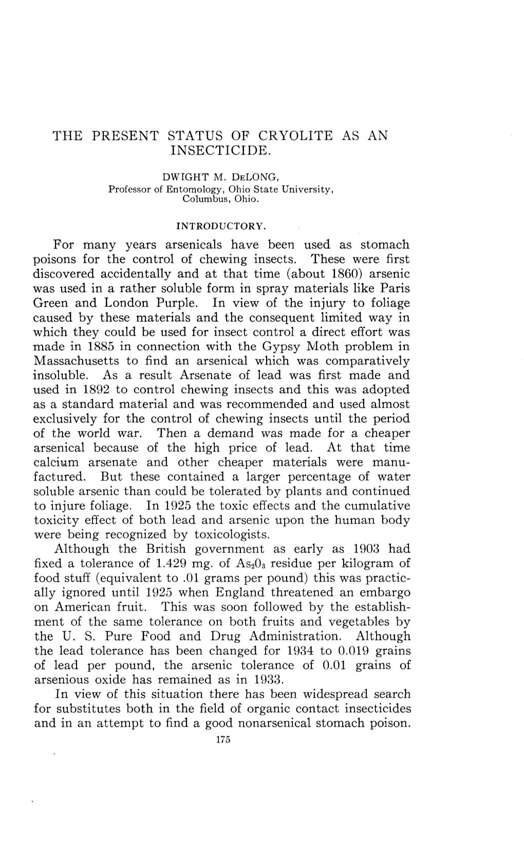 The Present Status of Cryolite As an Insecticide