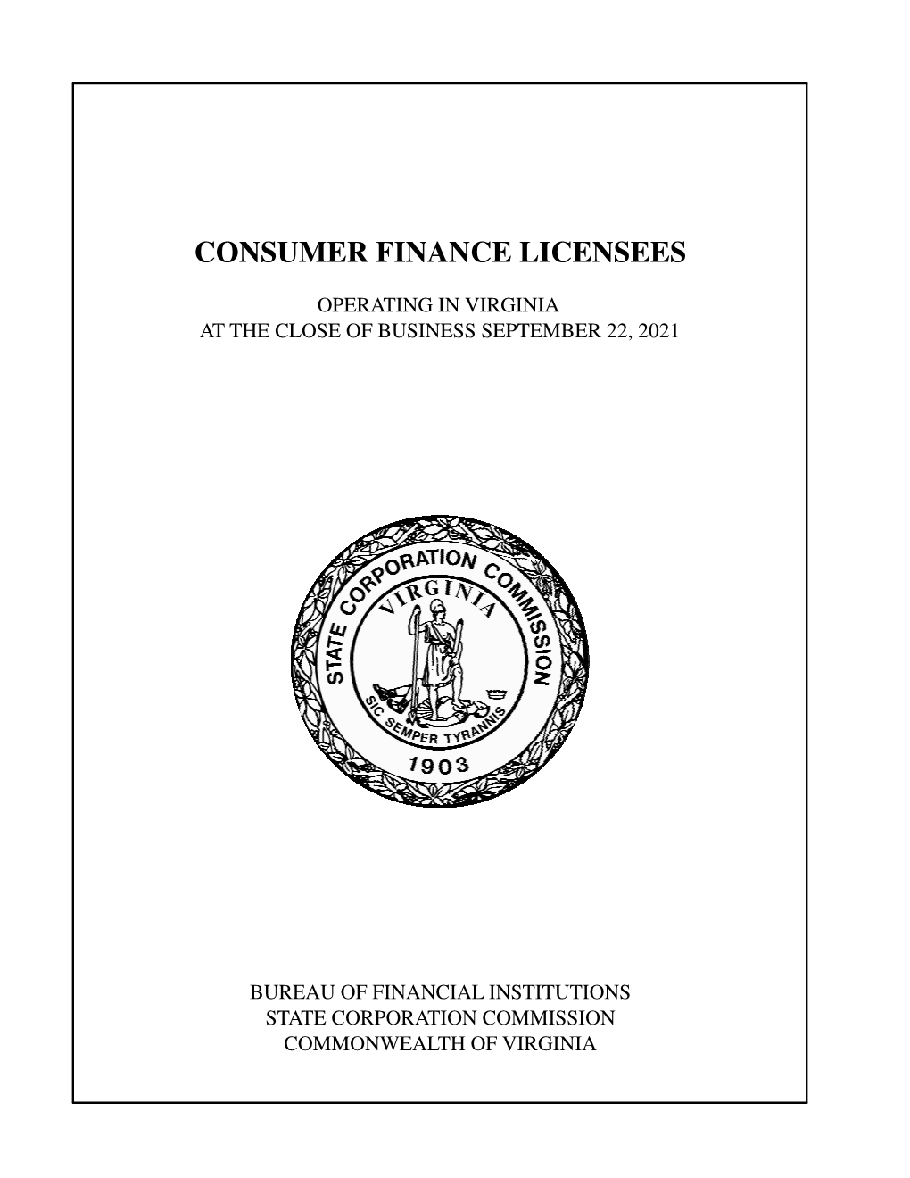 Consumer Finance Companies Licensed in Virginia