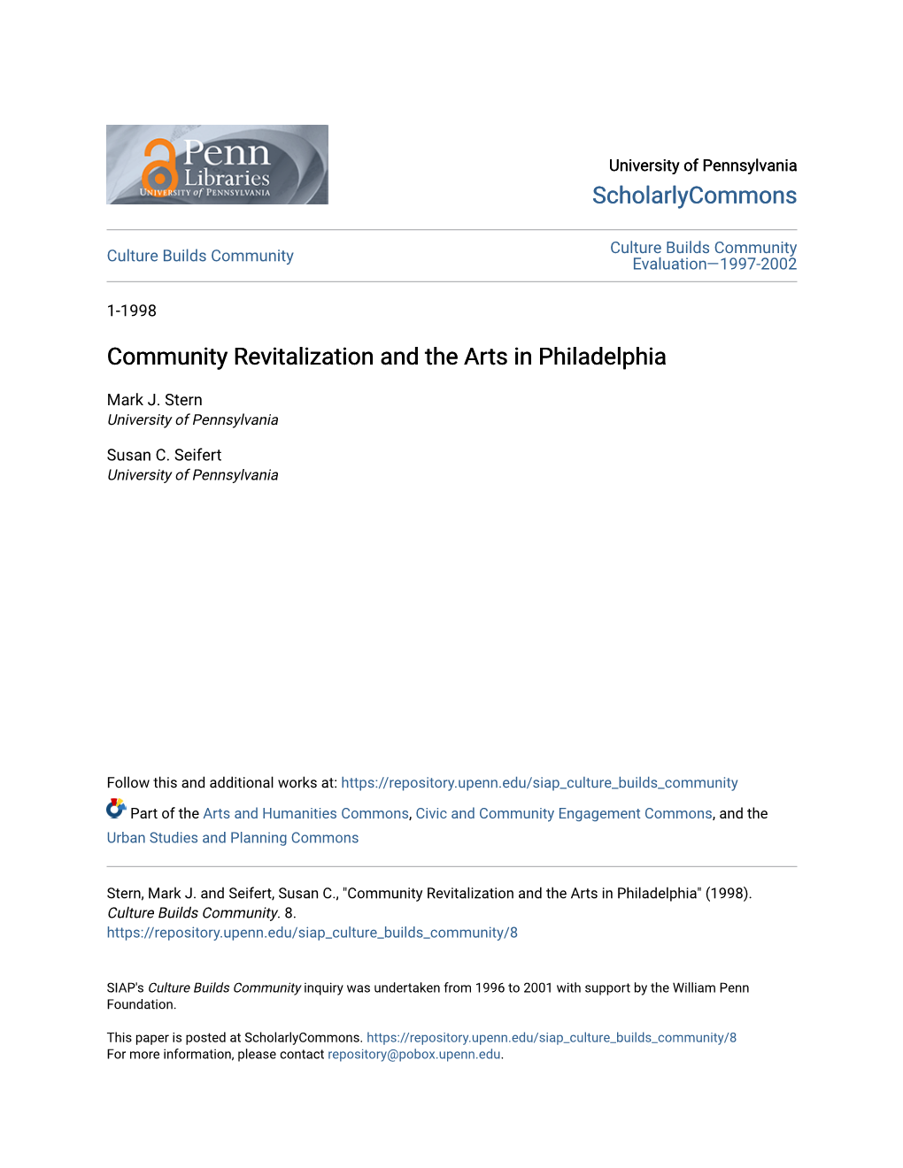 Community Revitalization and the Arts in Philadelphia