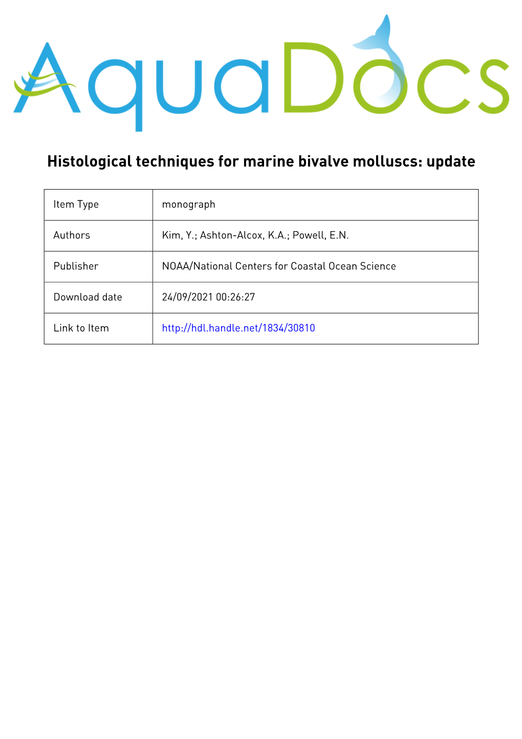 Histological Techniques for Marine Bivalve Molluscs: Update