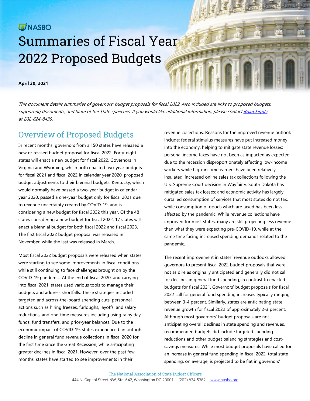 Summaries of Fiscal Year 2022 Proposed Budgets