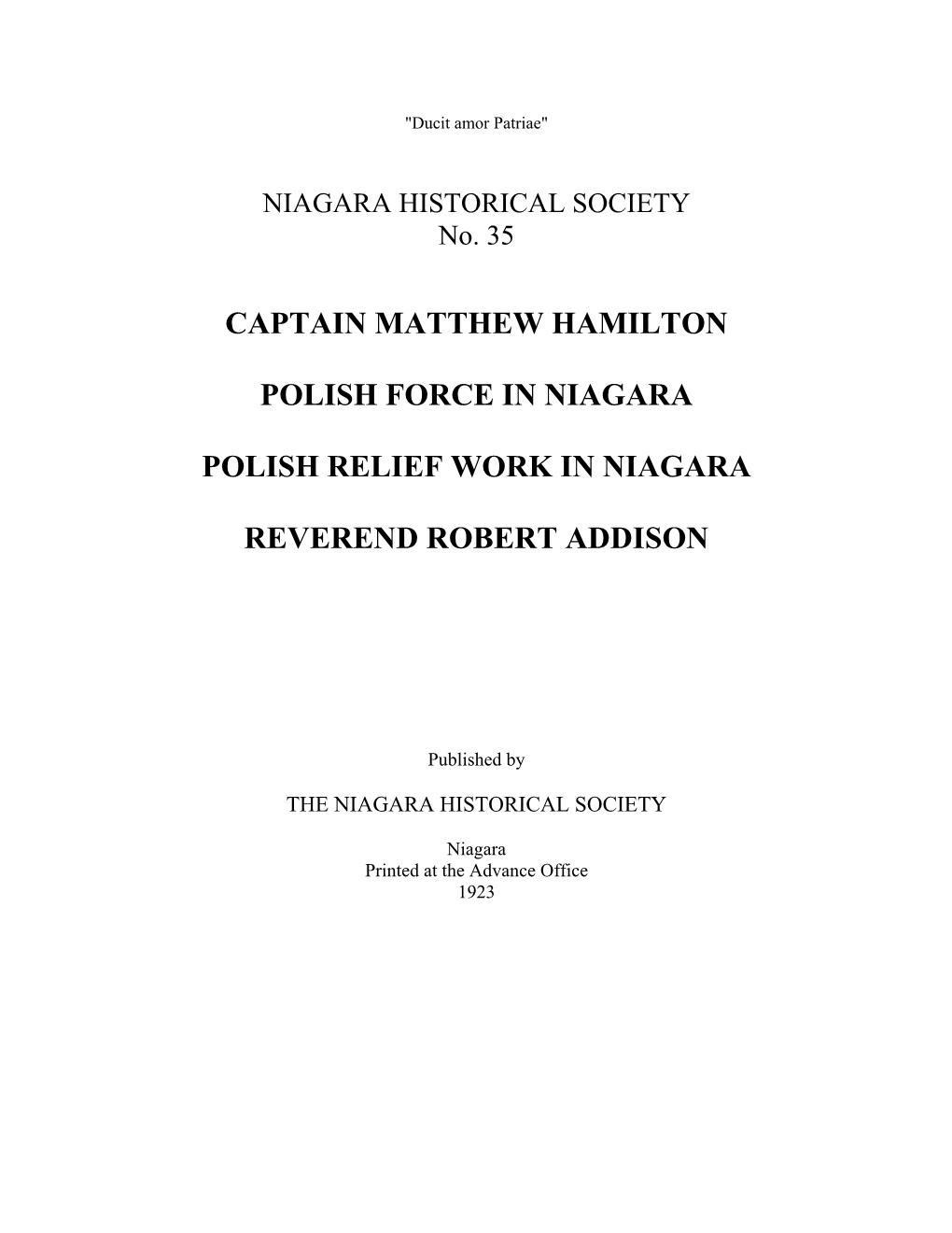 Captain Matthew Hamilton Polish Force in Niagara