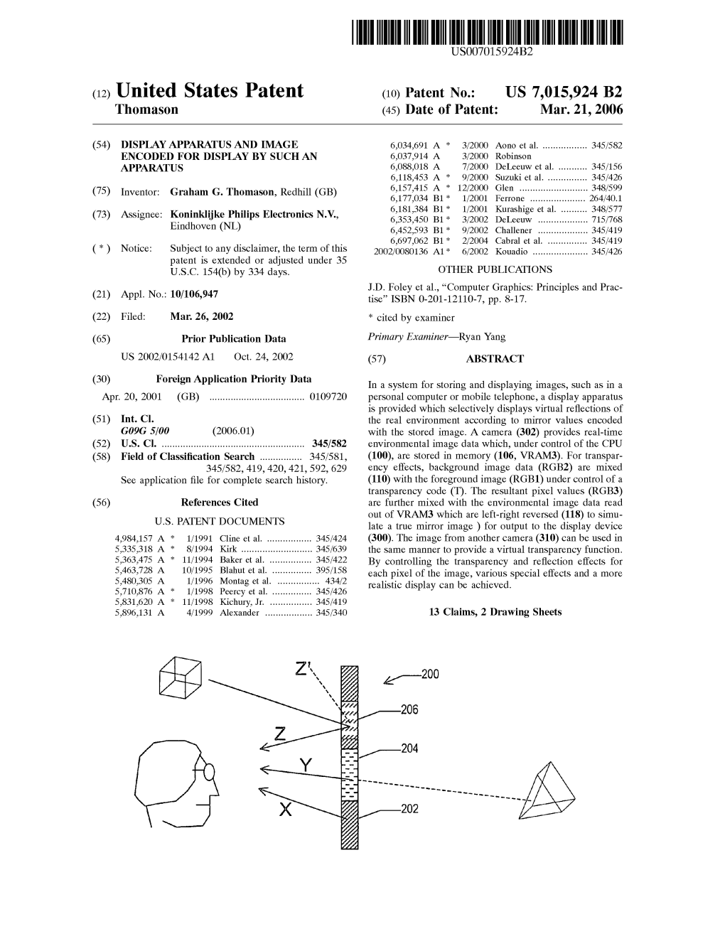 (12) United States Patent (10) Patent No.: US 7,015,924 B2 Thomas0n (45) Date of Patent: Mar